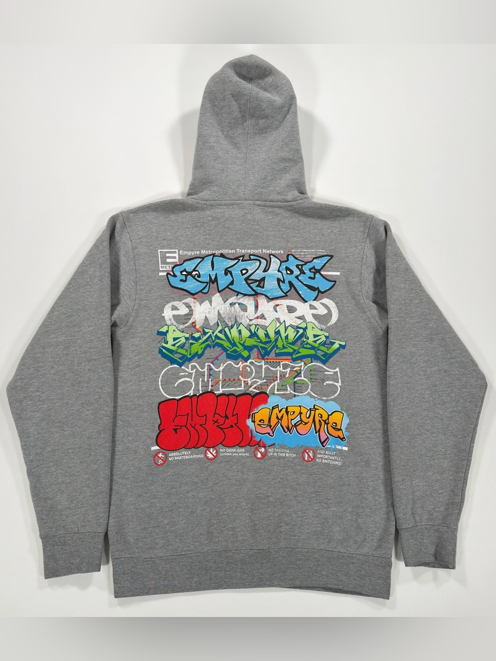 Empyre Mens Small Metro Zoomin Gray Graffiti Skate Hoodie Sweatshirt Pullover